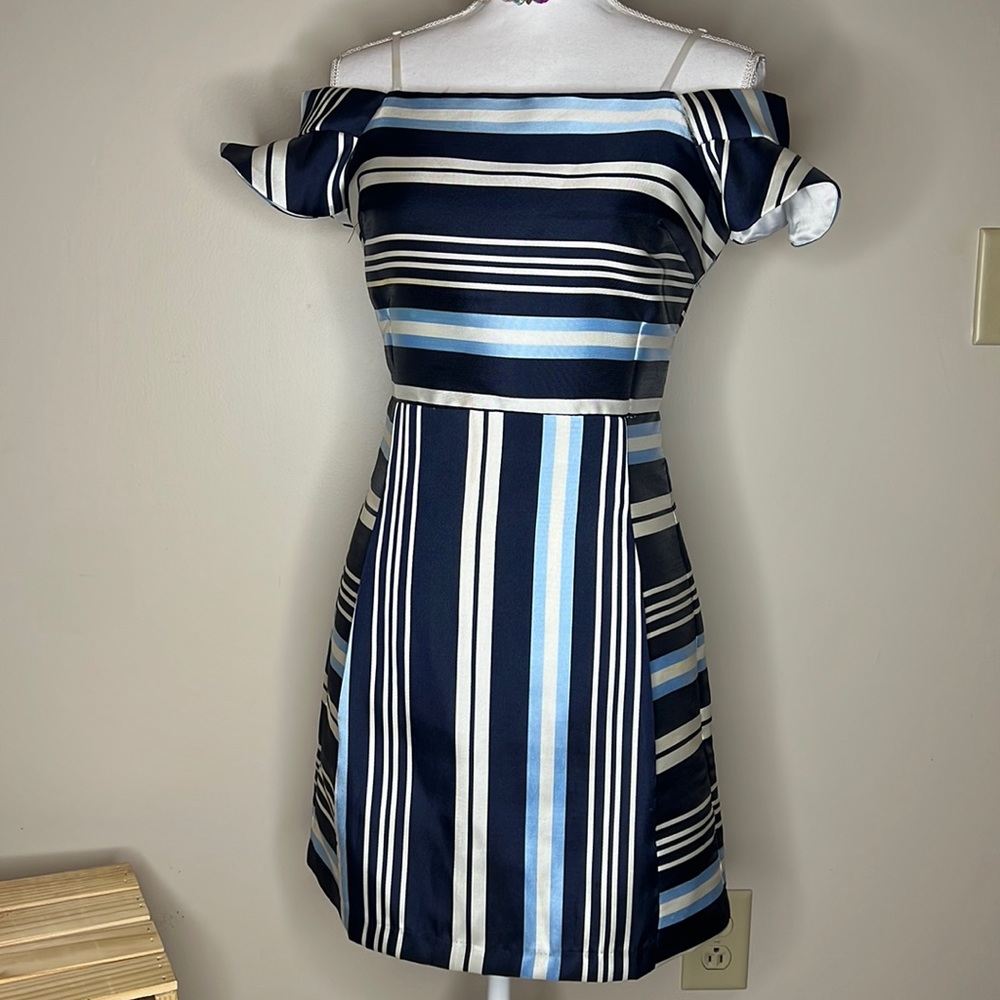 3/$25 Ark & Co. Blue and White Striped Dress Off shoulder
